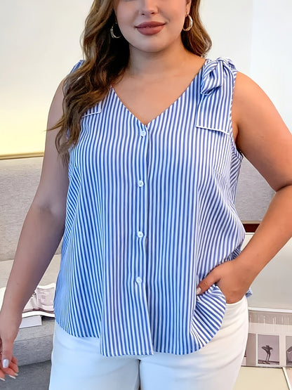 Damen Blusentop mit Streifen und Knopfleiste – Eleganter Sommer-Style für Büro & Freizeit