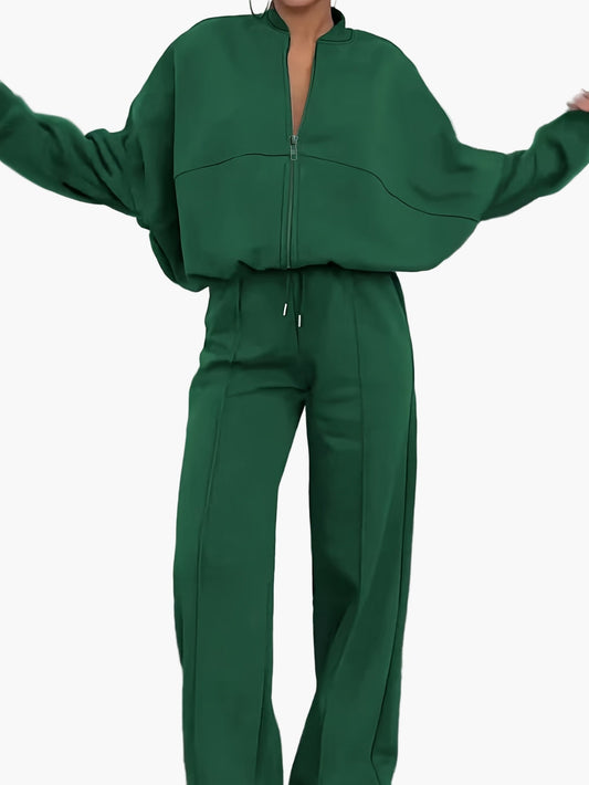 Damen Freizeit Zweiteiler Set mit Reißverschluss – Bequemer Jogginganzug für Alltag & Sport