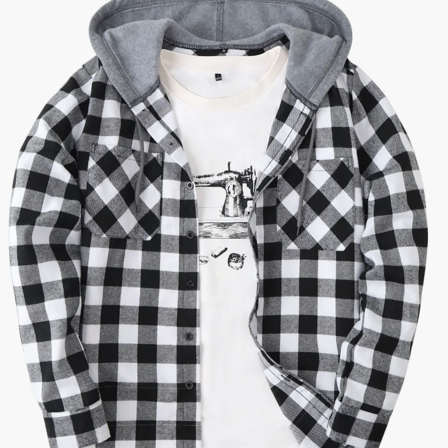 Herren Karo-Hemdjacke mit Kapuze – Lässige Streetwear für Alltag und Freizeit