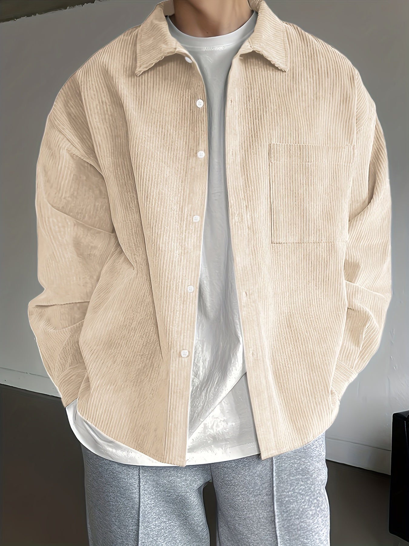 Herren Oversized Cordhemd Casual Streetwear – Lässiges Freizeithemd für Alltag und Trend-Looks