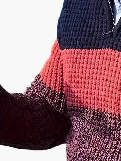 Herren Strickpullover mit Streifenmuster und Stehkragen – Stilvoller Freizeitpullover mit Zipper für Alltag und Büro