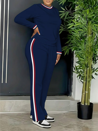 Damen Loungewear Set Langarmshirt und Hose mit Seitenstreifen