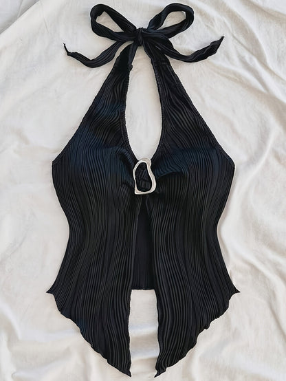 Damen Halterneck Party Top mit Raffungen und extravagantem Schnitt