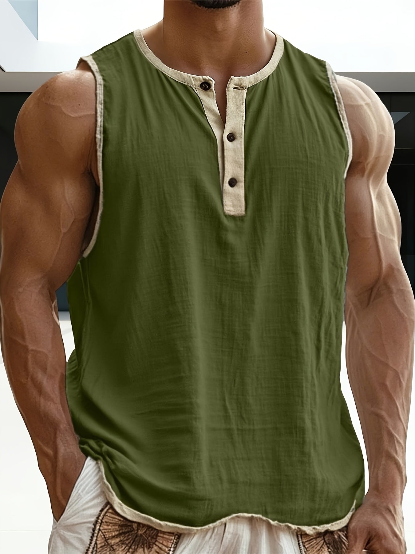 Herren ärmelloses Henley-Shirt Freizeit Top für vielseitige Outfits