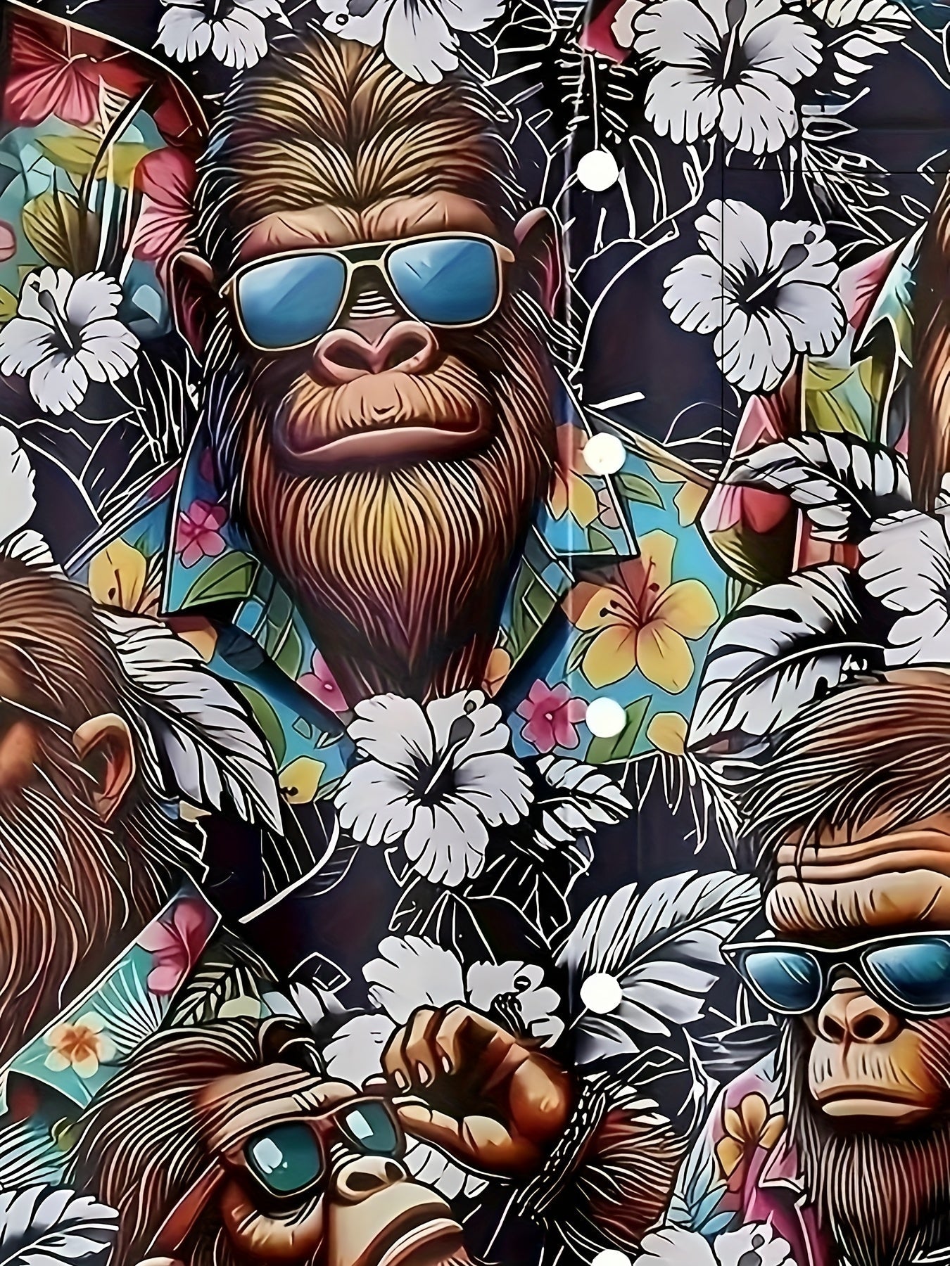 Herren Hawaiihemd mit Gorillamotiv und tropischem Print – Lustiges Sommer Freizeithemd