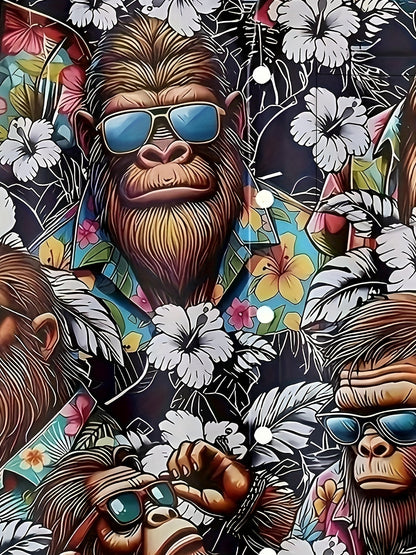Herren Hawaiihemd mit Gorillamotiv und tropischem Print – Lustiges Sommer Freizeithemd