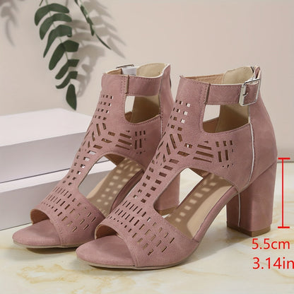 Damen Sandaletten mit Blockabsatz und Cut-Out Design – Modische High-Heel Sommerschuhe für Alltag und Freizeit