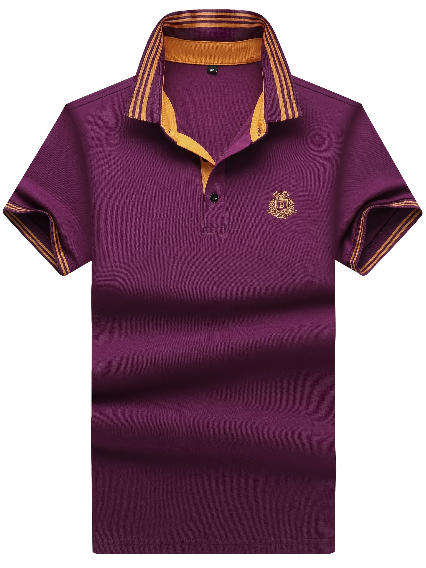 Herren Poloshirt mit gestreiftem Kragen und sportlichem Wappen – Klassischer Freizeitstil