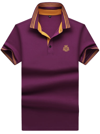 Herren Poloshirt mit gestreiftem Kragen und sportlichem Wappen – Klassischer Freizeitstil
