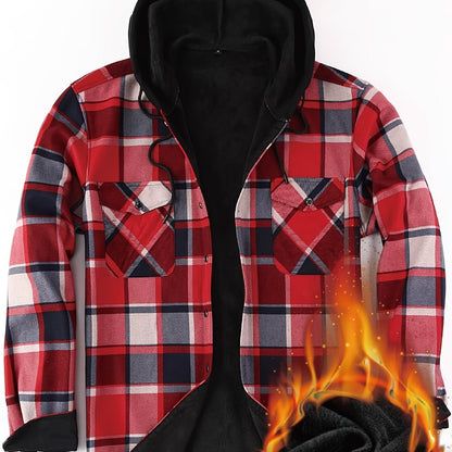 Herren Thermo-Kapuzenhemd Kariert – Warmes Freizeit Flanell Overshirt mit Futter