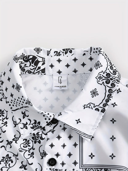 Herren Kurzarm Freizeit Set mit Bandana-Print – Hemd und Shorts, Sommer Outfit, Lässige Mode