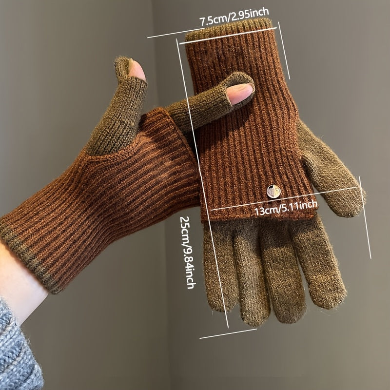 Damen Strickhandschuhe 2-in-1, Fingerlos & mit Fingern, Winter Wärme Handschuhe