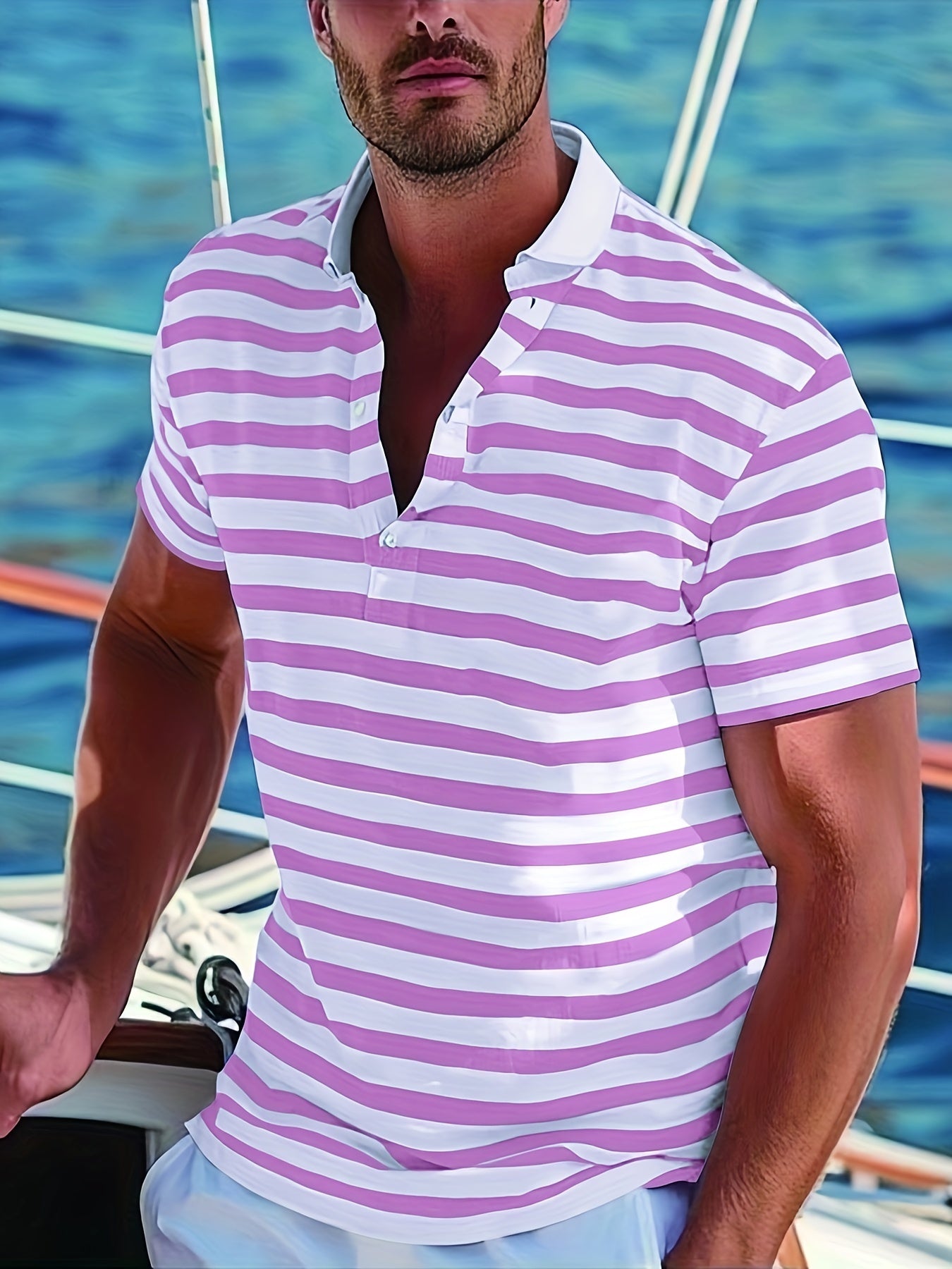 Herren Poloshirt im maritimen Streifen-Look für Freizeit und Segeln – Sommer Casual Polo
