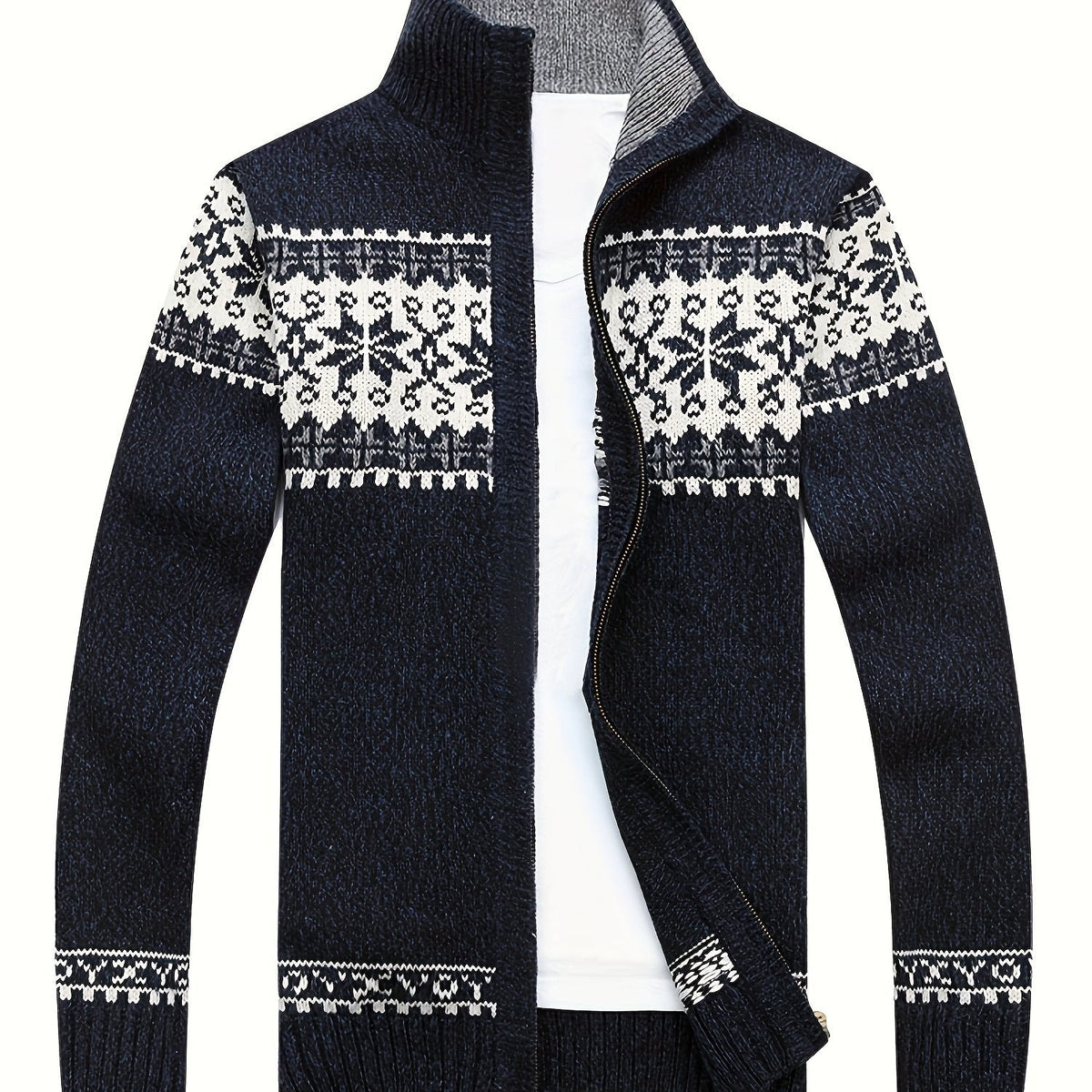 Herren Strickjacke Reißverschluss Stehkragen Norwegermuster Winter Casual