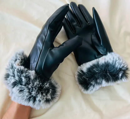 Damen Handschuhe mit Kunstpelzbesatz