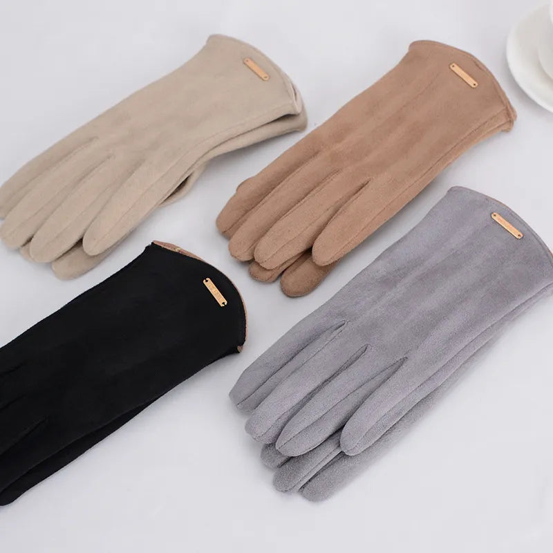 Damen Handschuhe aus weichem Material mit Zierapplikation, Khaki