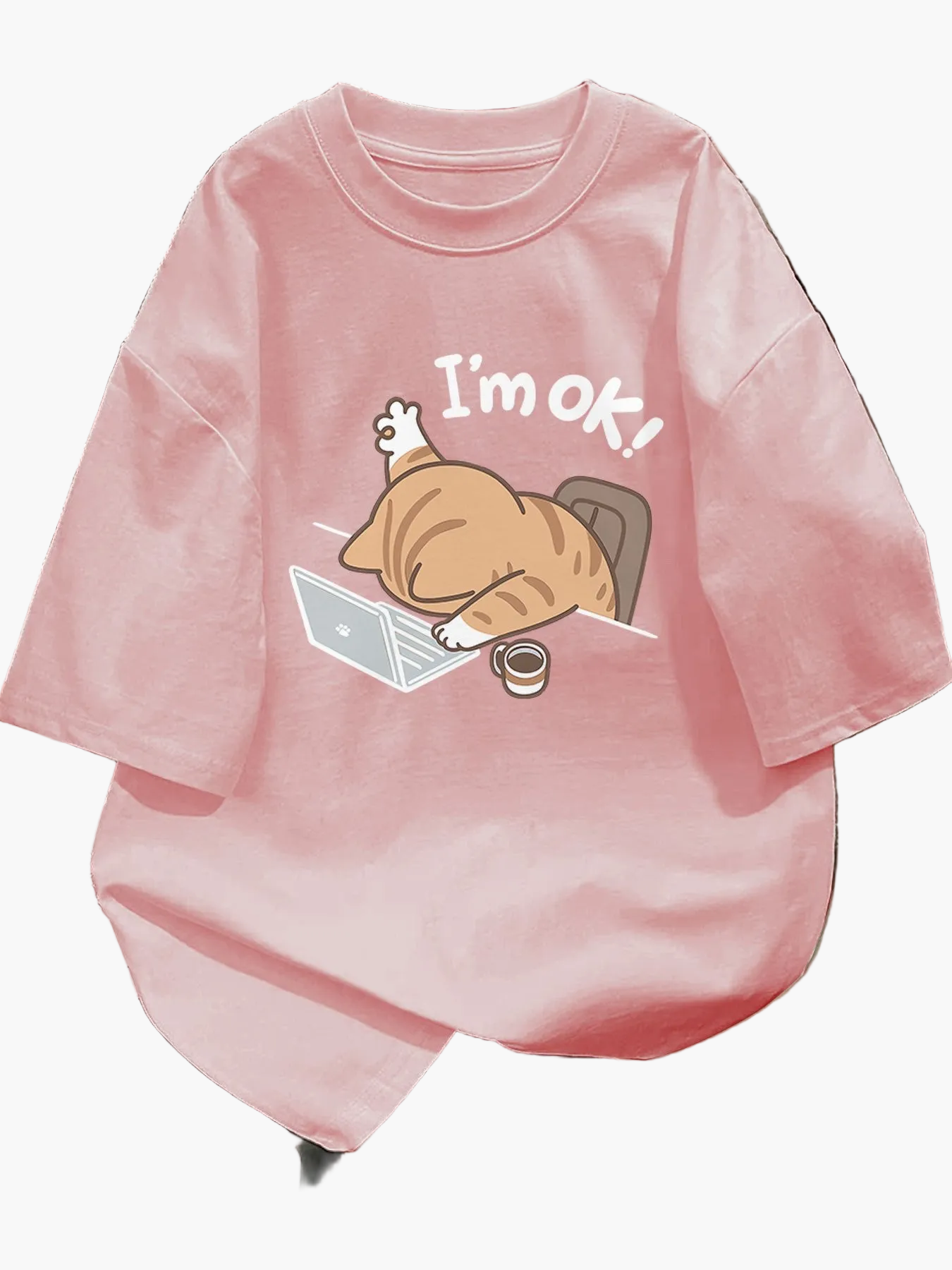 Damen T-Shirt mit lustigem Katzenmotiv und Spruch – Lockeres Streetwear für Alltag und Freizeit