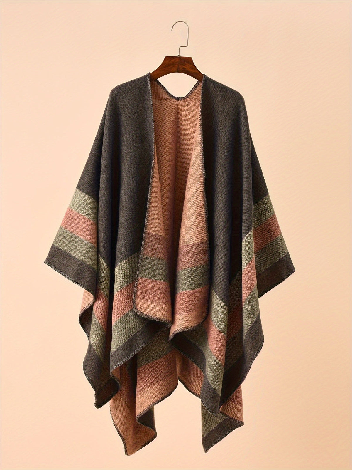 Damen Poncho mit Blockstreifen Wendbar