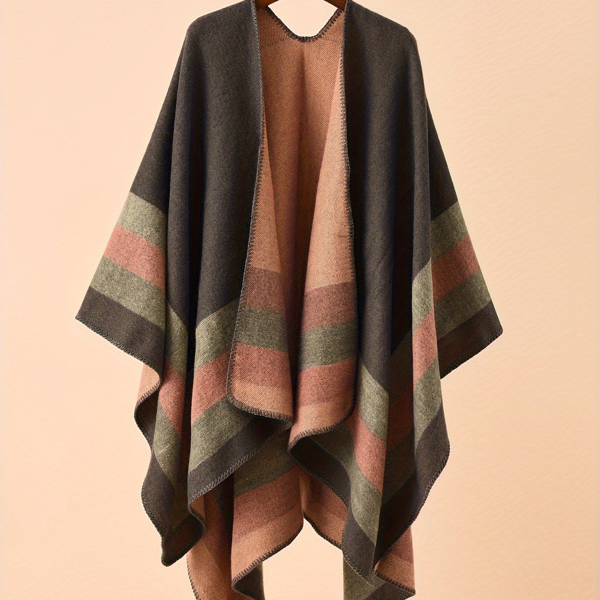 Damen Poncho mit Blockstreifen Wendbar