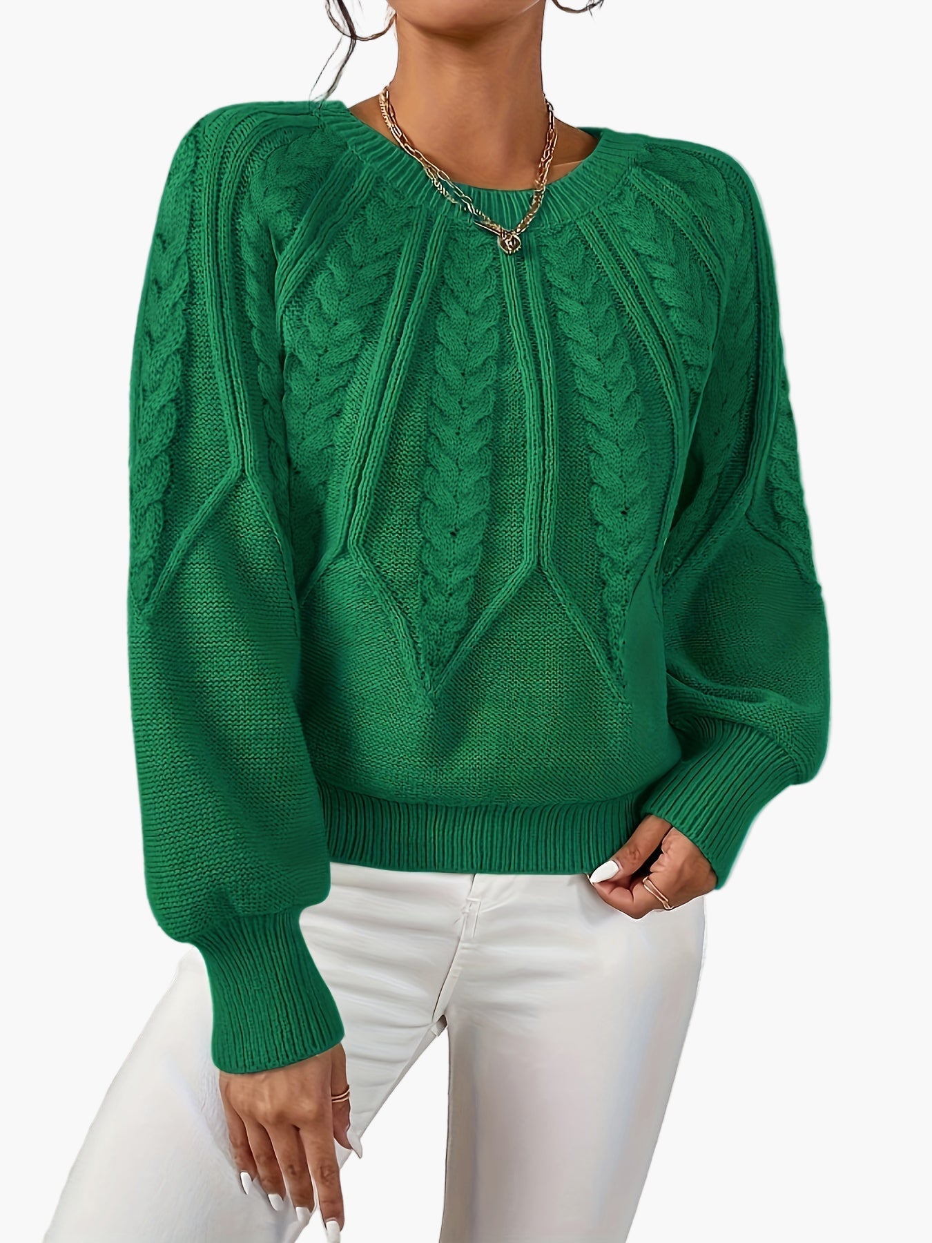 Damen Strickpullover mit Zopfmuster und Rundhalsausschnitt – Eleganter Alltagslook für Frühling & Herbst