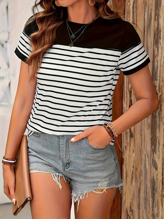 Damen Streifen T-Shirt mit Kurzarm und Modernem Design – Casual Chic für Alltag und Freizeit