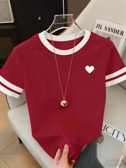 Damen T-Shirt mit Herz-Print, sportlich-lässiger Stil, ideal für Alltag und Freizeit