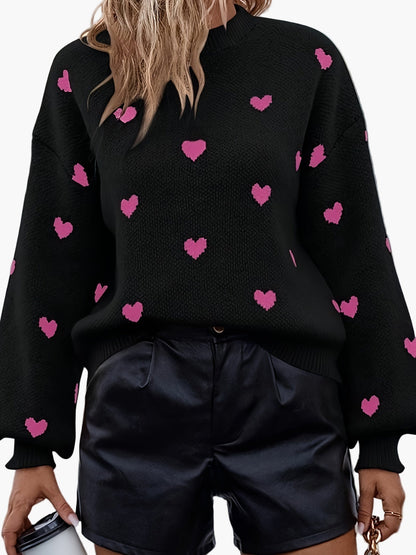 Damen Pullover mit Herzmuster – Eleganter Strickpullover für Freizeit und Alltag