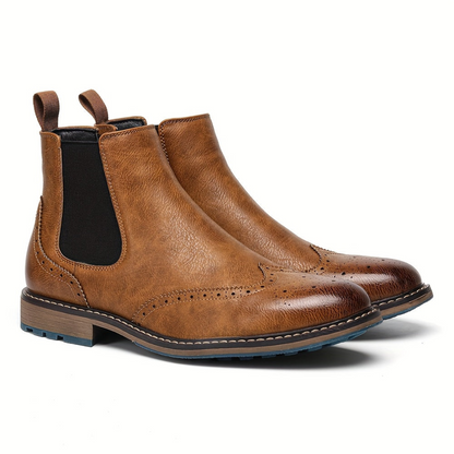 Chelsea Boots Herren Brogue-Stil mit elastischen Einsätzen und Profilsohle