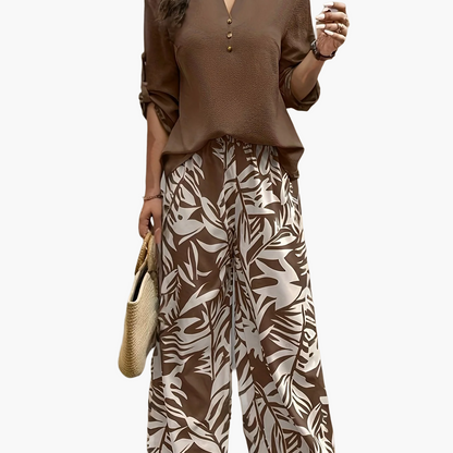 Damen Elegantes Set mit Bluse und Weitbeiniger Hose – Perfekt für Sommer und Freizeit