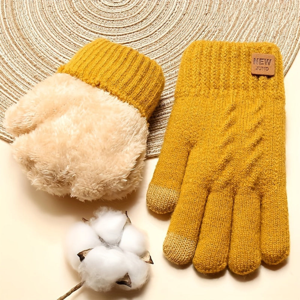 Gestrickte Winterhandschuhe mit Touchscreen-Funktion und Plüschfutter