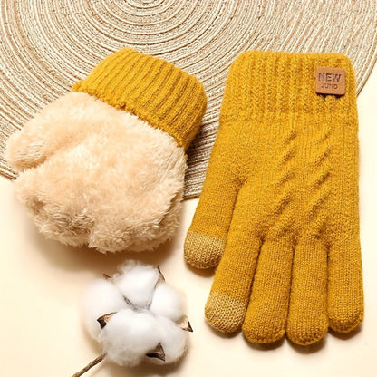 Gestrickte Winterhandschuhe mit Touchscreen-Funktion und Plüschfutter