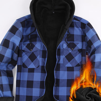 Herren Thermo-Kapuzenhemd Kariert – Warmes Freizeit Flanell Overshirt mit Futter