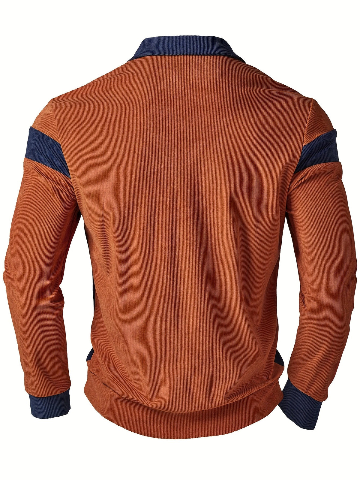 Herren Langarm Poloshirt Braun-Blau Gerippt mit Brusttasche