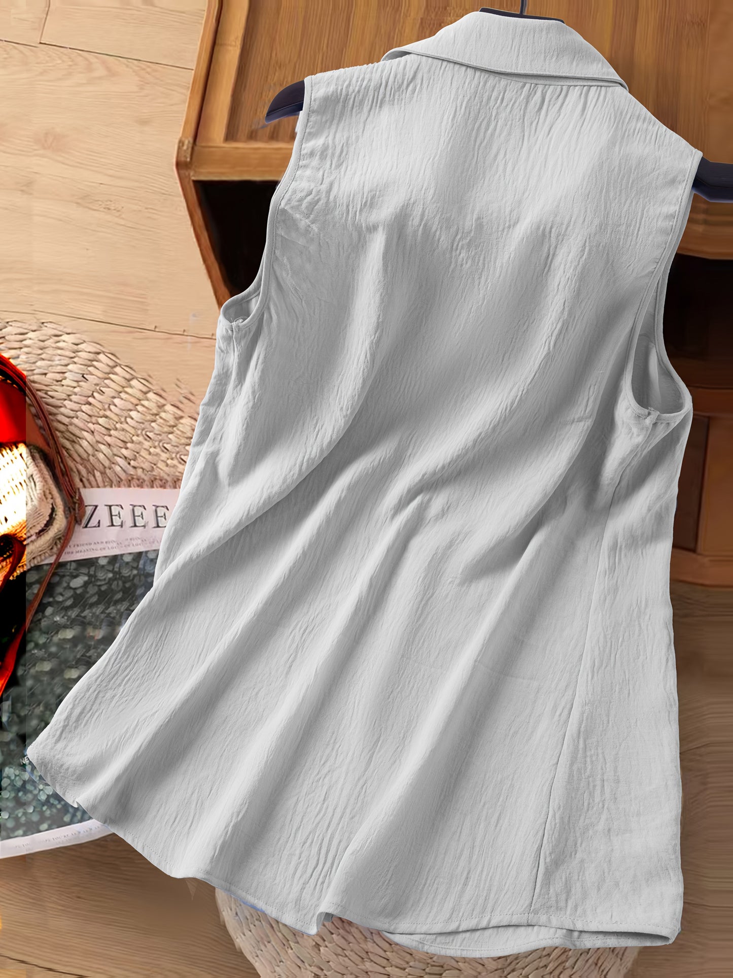 Damen ärmellose Bluse mit Stickerei – Eleganter Freizeitstil für Büro & Alltag