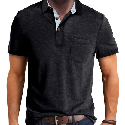 Herren Poloshirt mit Brusttasche und Kontrast-Kragen