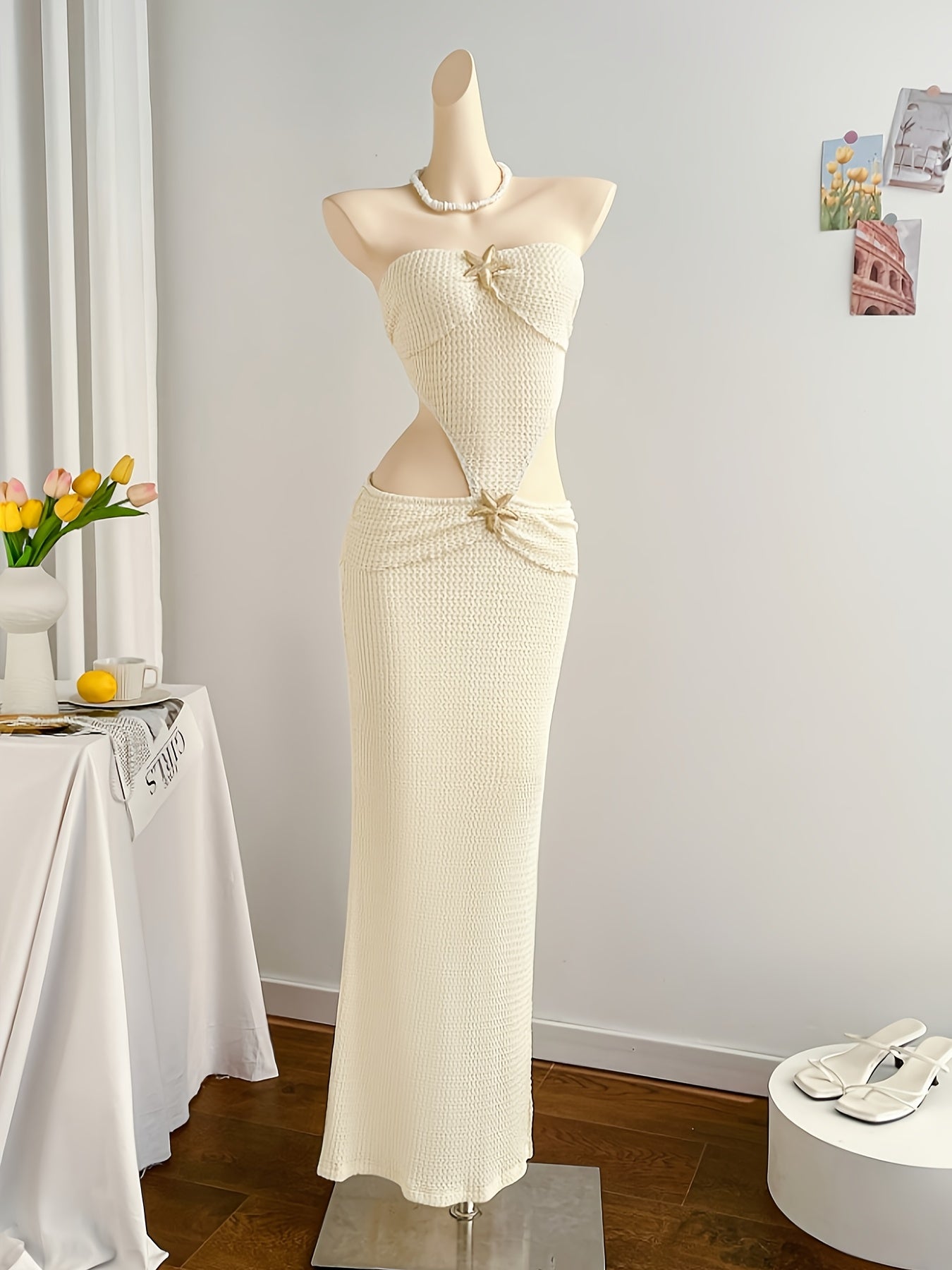 Damen Abendkleid Elegant Cut-Out Bodenlang Strandlook