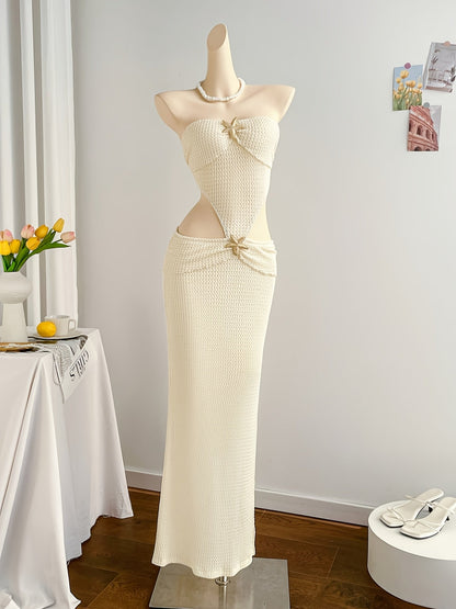 Damen Abendkleid Elegant Cut-Out Bodenlang Strandlook