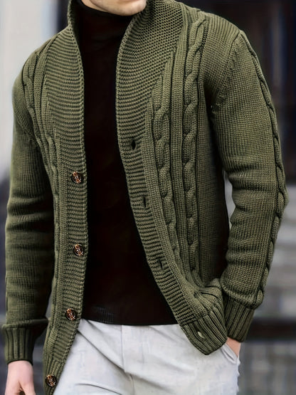 Herren Strickjacke Zopfmuster mit Schalkragen und Knöpfen