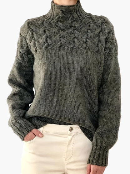 Damen Strickpullover mit Zopfmuster und Stehkragen – Stilvoller Winterpullover für Freizeit und Alltag