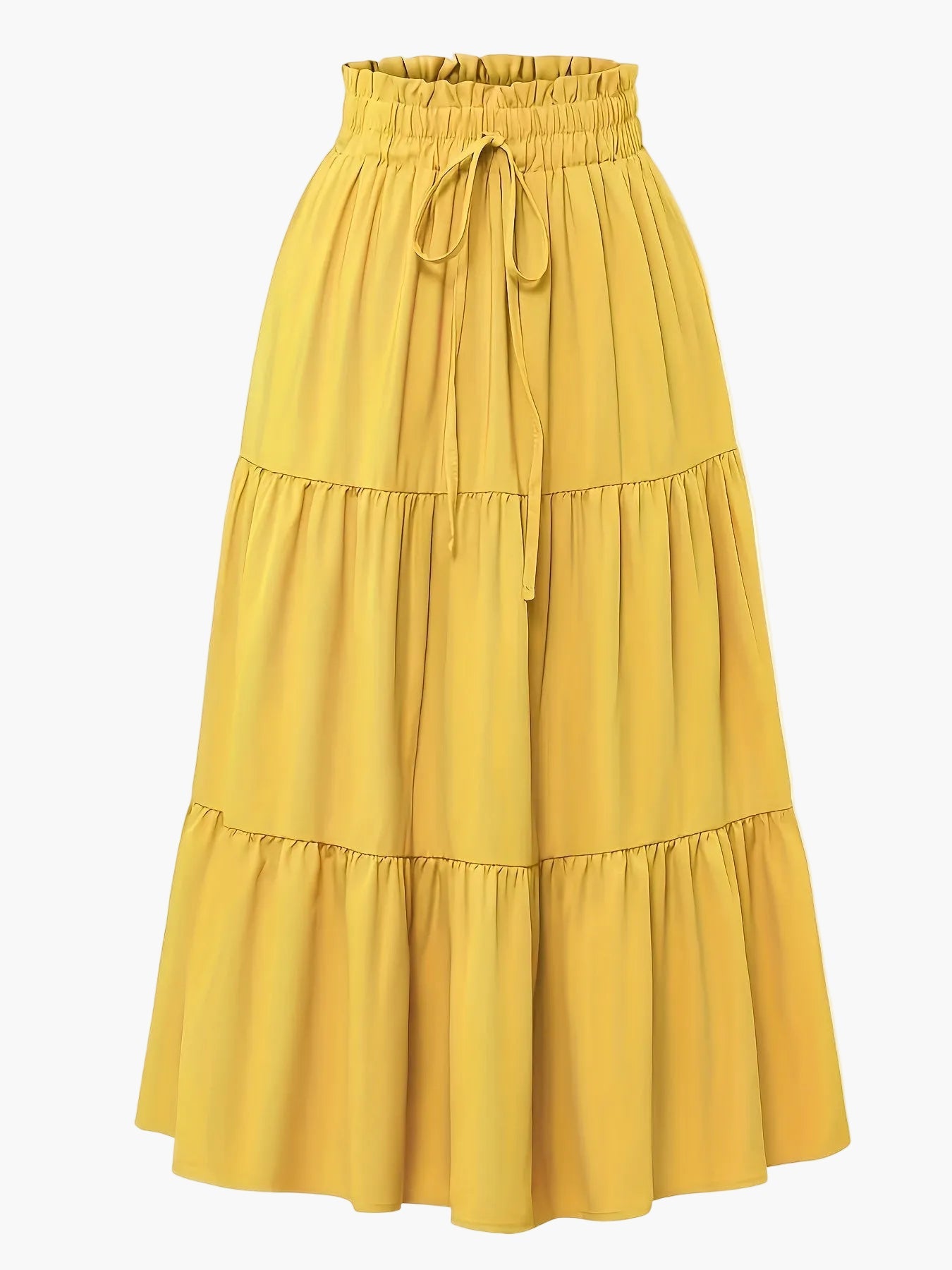 Damen Stufenrock mit hoher Taille und Bindegürtel – Eleganter Freizeit- und Sommerrock