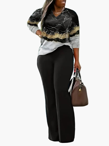 Damen Elegante Freizeit-Hose mit Modernem Print-Oberteil – Perfekt für Alltag und Ausflüge