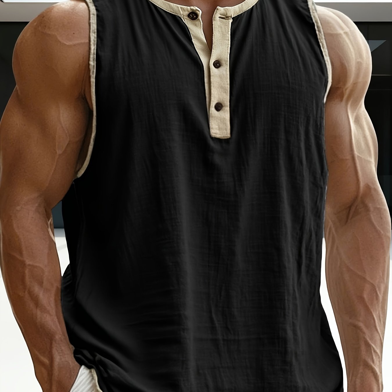 Herren ärmelloses Henley-Shirt Freizeit Top für vielseitige Outfits