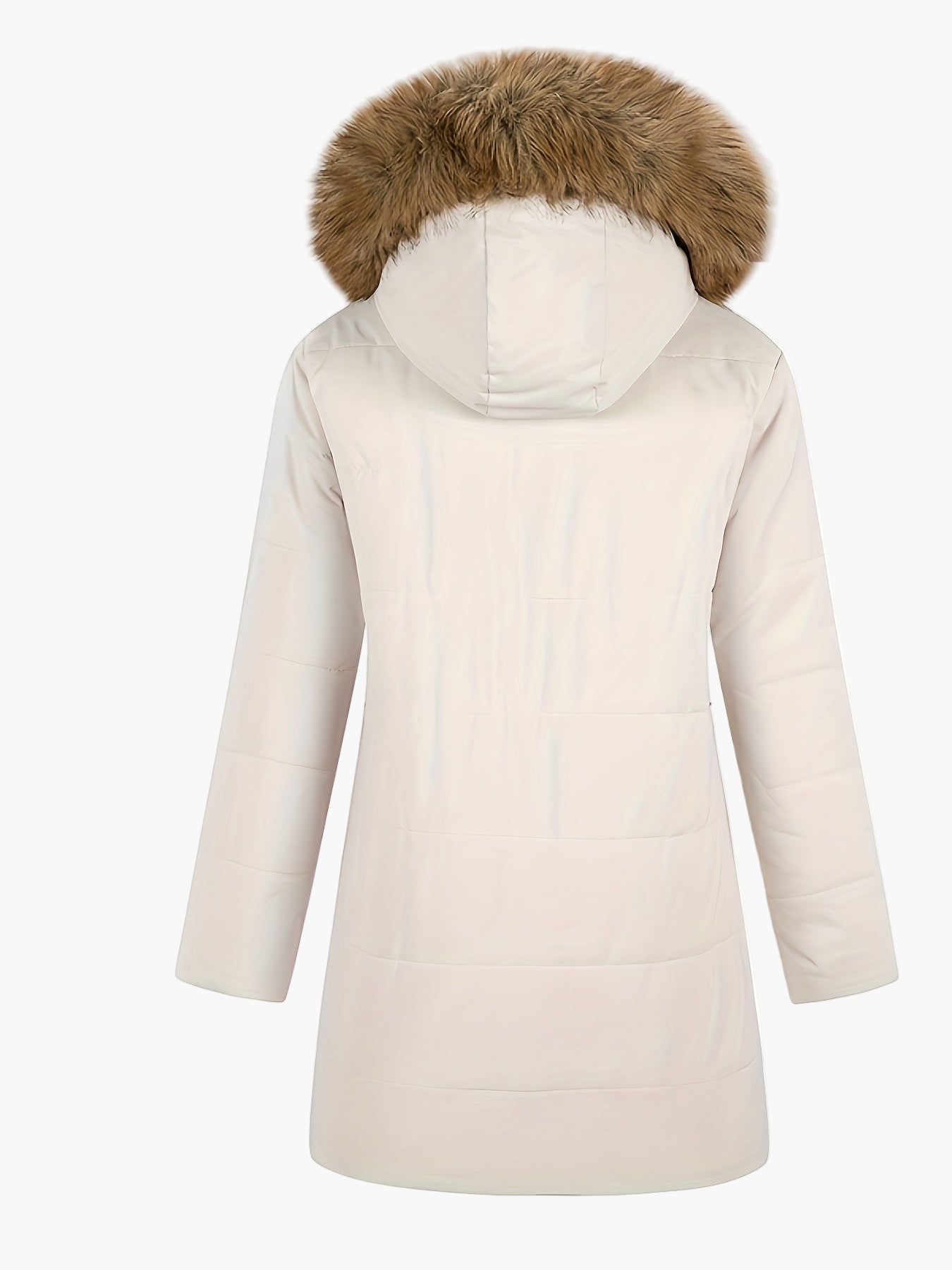 Damen Winter Steppmantel mit Kunstfellkapuze und Teddyfutter – Eleganter Alltagsmantel für kalte Tage