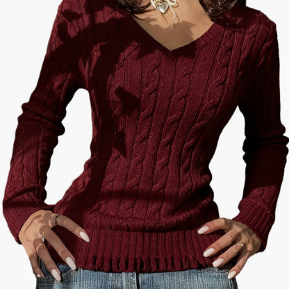Damen Strickpullover mit V-Ausschnitt – Eleganter Freizeit-Look für Alltag & Büro