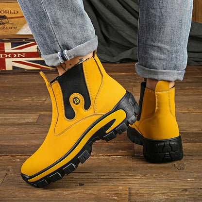 Chelsea Boots Herren Gelb Schwarz mit Profilsohle und Elastikeinsatz