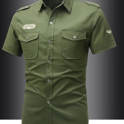 Herren Utility Kurzarm-Hemd im Military-Style mit Brusttaschen und Schulterklappen