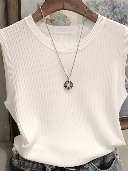 Damen Ärmelloses Stricktop mit Rippstruktur – Elegantes Basic für Büro und Freizeit