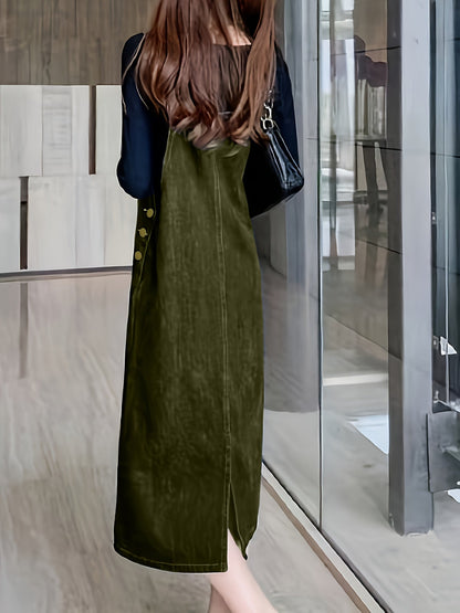 Damen Lässiges Jeans-Latzkleid Midi – Bequemer Freizeit-Overall für Alltag und Büro