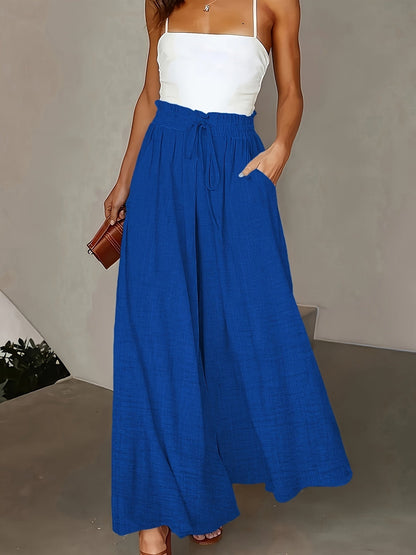 Damen Elegante Weite High-Waist Palazzo Hose mit Kordelzug und Taschen – Perfekt für Freizeit und Büro