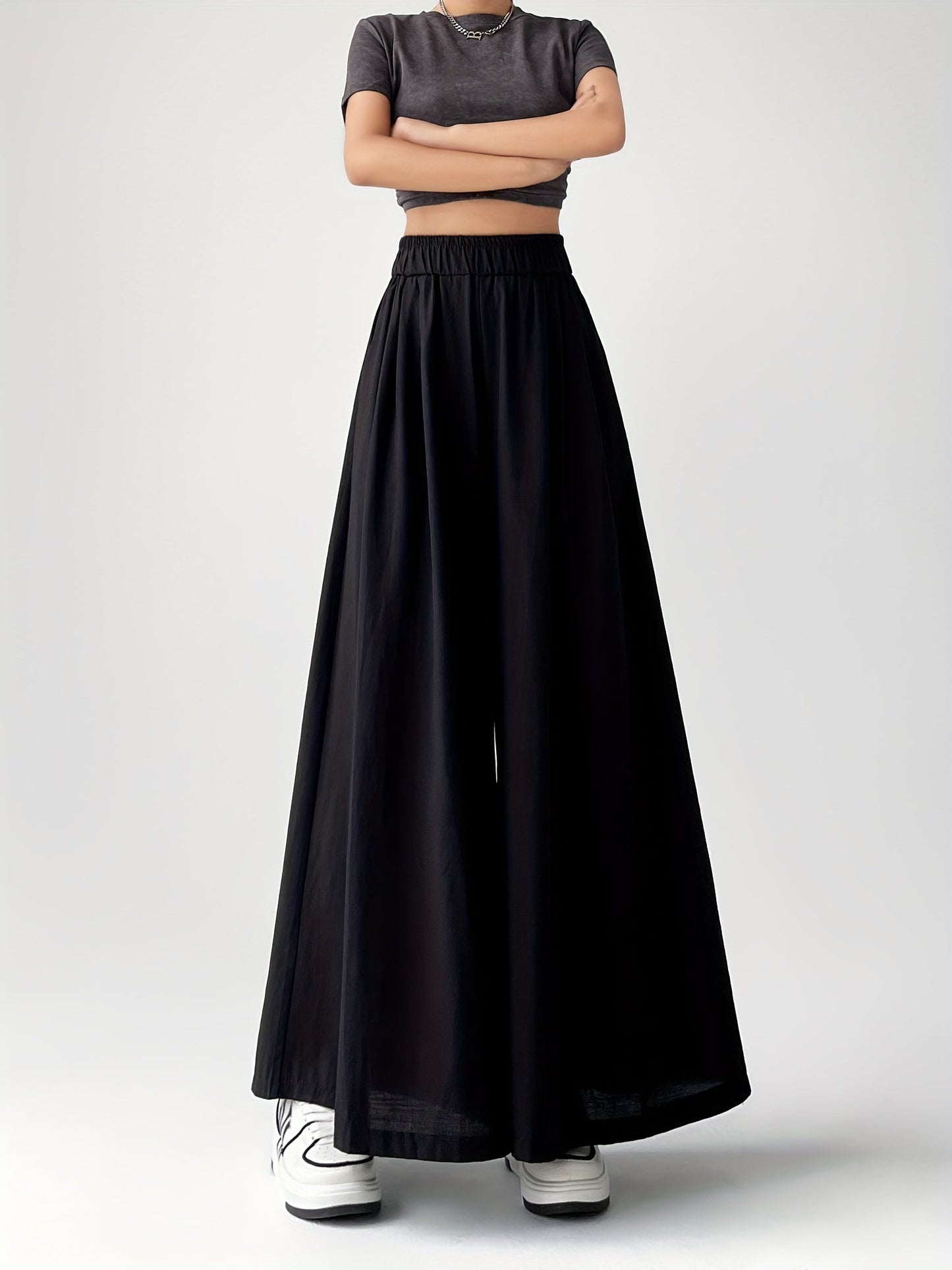 Damen Weitbein Culottes Hose Streetwear High Waist Modisch Freizeit